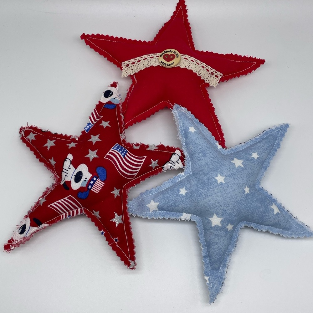 Set of 3 Stars / Patriotic 4th Of July Decor / Handmade Fabric Stars
